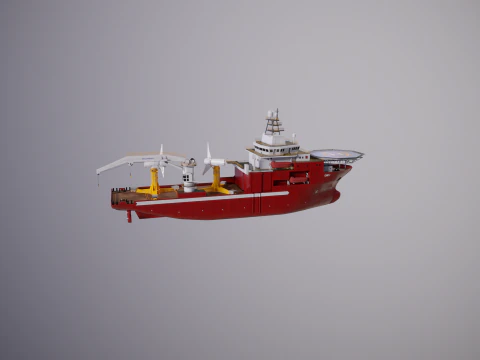 Offshore Support Vessel and Tidal Power Turbine 3D Model