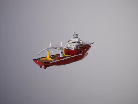 Offshore Support Vessel and Tidal Power Turbine 3D Model