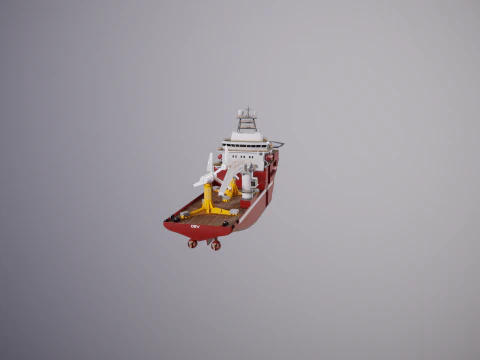 Offshore Support Vessel and Tidal Power Turbine 3D Model