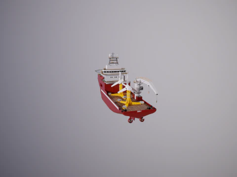 Offshore Support Vessel and Tidal Power Turbine 3D Model