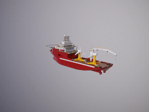 Offshore Support Vessel and Tidal Power Turbine 3D Model