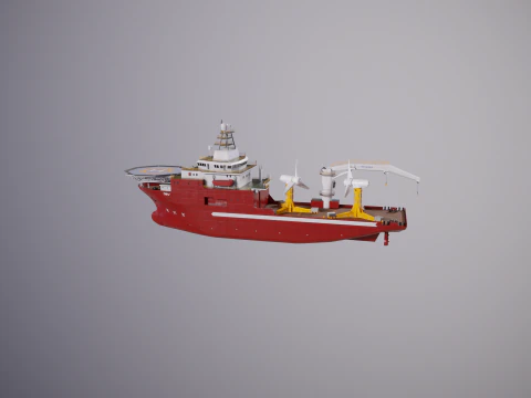 Offshore Support Vessel and Tidal Power Turbine 3D Model