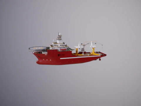 Offshore Support Vessel and Tidal Power Turbine 3D Model