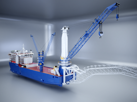 Pipelayer Crane Ship 3D Model