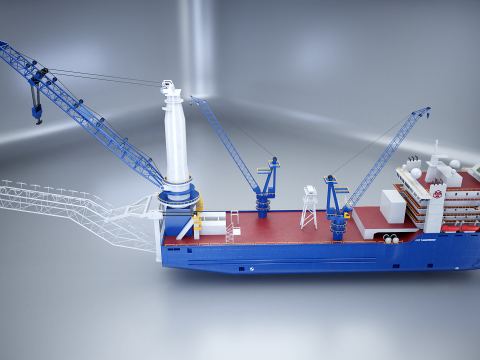 Pipelayer Crane Ship 3D Model