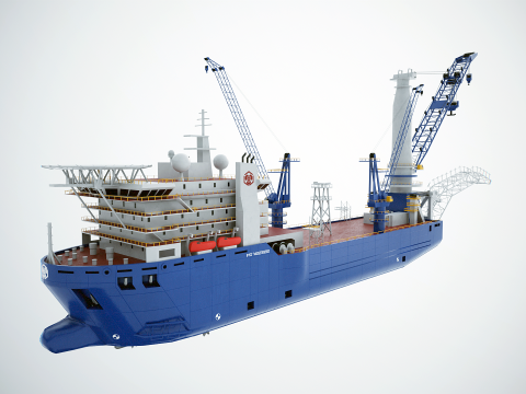 Pipelayer Crane Ship 3D Model