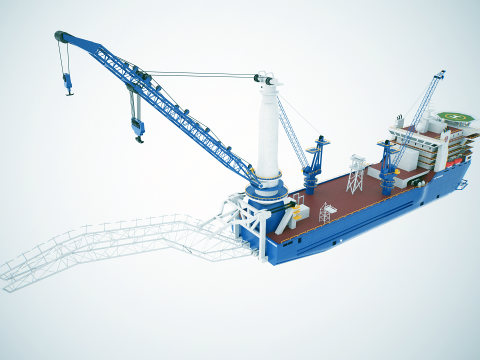 Pipelayer Crane Ship 3D Model