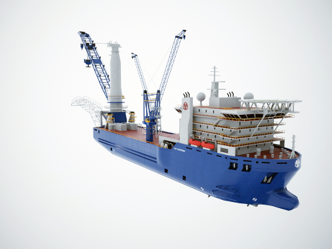 Pipelayer Crane Ship 3D Model