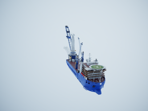 Pipelayer Crane Ship 3D Model