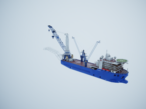 Pipelayer Crane Ship 3D Model