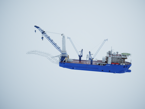 Pipelayer Crane Ship 3D Model