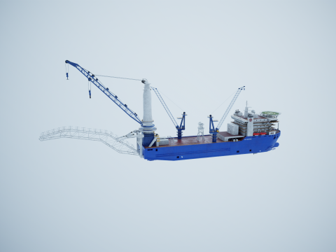 Pipelayer Crane Ship 3D Model