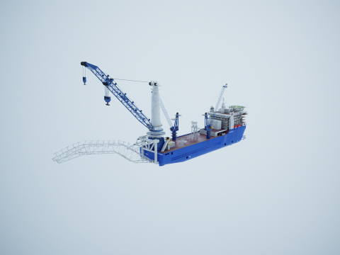Pipelayer Crane Ship 3D Model