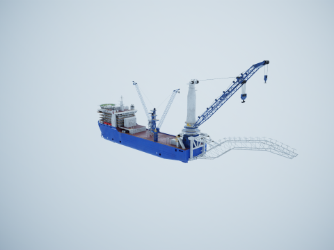 Pipelayer Crane Ship 3D Model
