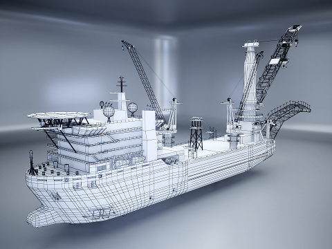 Pipelayer Crane Ship 3D Model