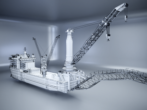 Pipelayer Crane Ship 3D Model