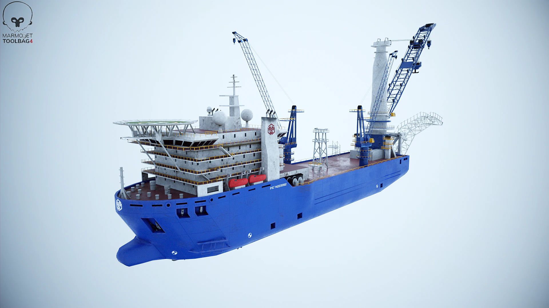 Pijpenlegger kraanschip gebruikt en verroest 3D Model .c4d .max .obj .3ds .fbx .stl .blend 