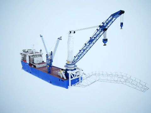 Pijpenlegger kraanschip gebruikt en verroest 3D Model