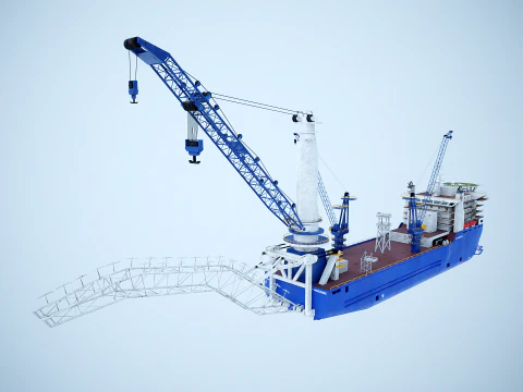 Pijpenlegger kraanschip gebruikt en verroest 3D Model