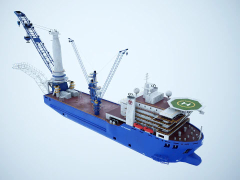 Pijpenlegger kraanschip gebruikt en verroest 3D Model