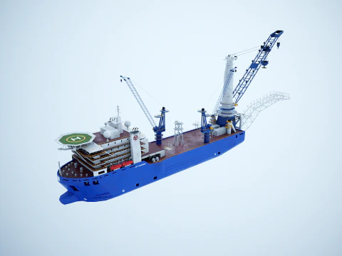 Pijpenlegger kraanschip gebruikt en verroest 3D Model