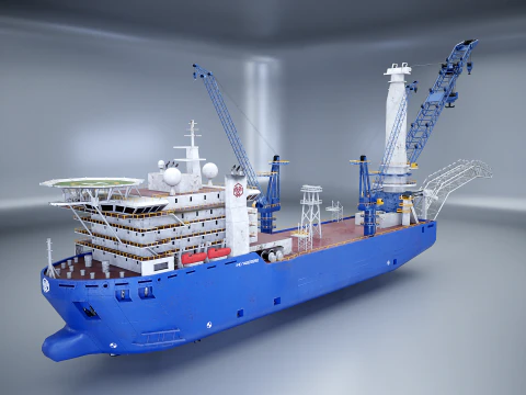 Pijpenlegger kraanschip gebruikt en verroest 3D Model