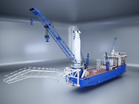 Pijpenlegger kraanschip gebruikt en verroest 3D Model