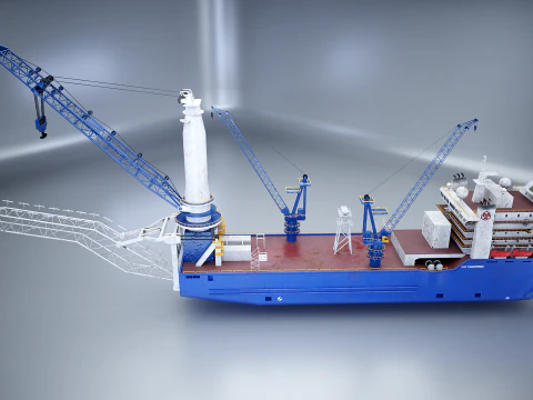 Pijpenlegger kraanschip gebruikt en verroest 3D Model