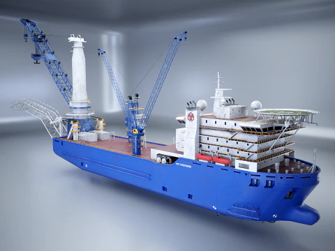 Pijpenlegger kraanschip gebruikt en verroest 3D Model