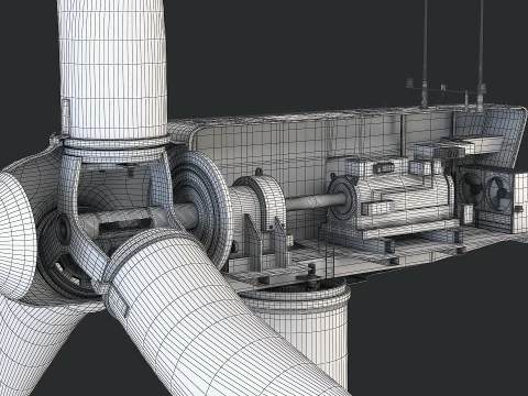 Offshore Wind Turbine Cutaway 3D Model