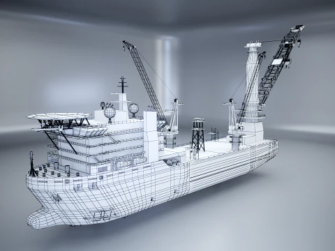 Navio guindaste usado e enferrujado Modelo 3D