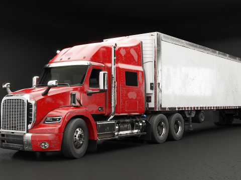 Semirimorchio generico con cabina letto e rimorchio refrigerato americano - arrugginito Modello 3D