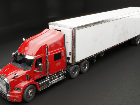 Semirimorchio generico con cabina letto e rimorchio refrigerato americano - arrugginito Modello 3D