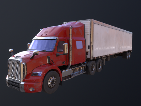 Semirimorchio generico con cabina letto e rimorchio refrigerato americano - arrugginito Modello 3D