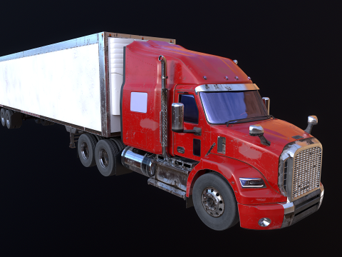 Semirimorchio generico con cabina letto e rimorchio refrigerato americano - arrugginito Modello 3D