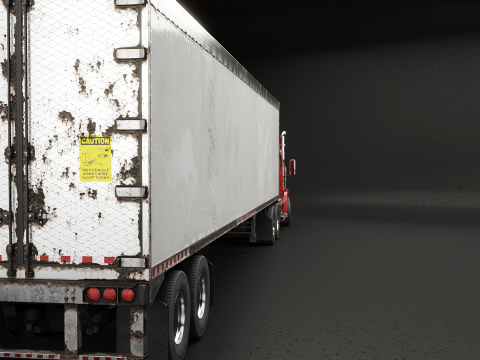 Semirimorchio generico con cabina letto e rimorchio refrigerato americano - arrugginito Modello 3D