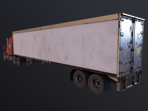 Semirimorchio generico con cabina letto e rimorchio refrigerato americano - arrugginito Modello 3D