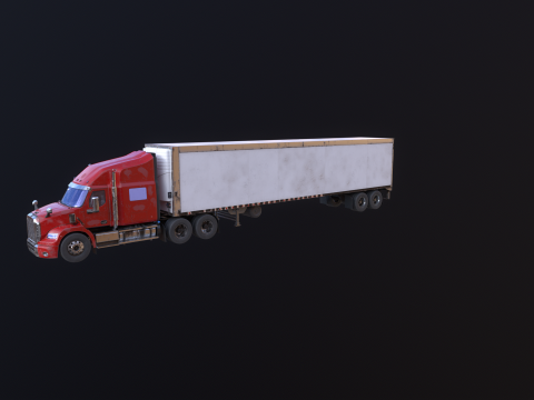 Semirimorchio generico con cabina letto e rimorchio refrigerato americano - arrugginito Modello 3D