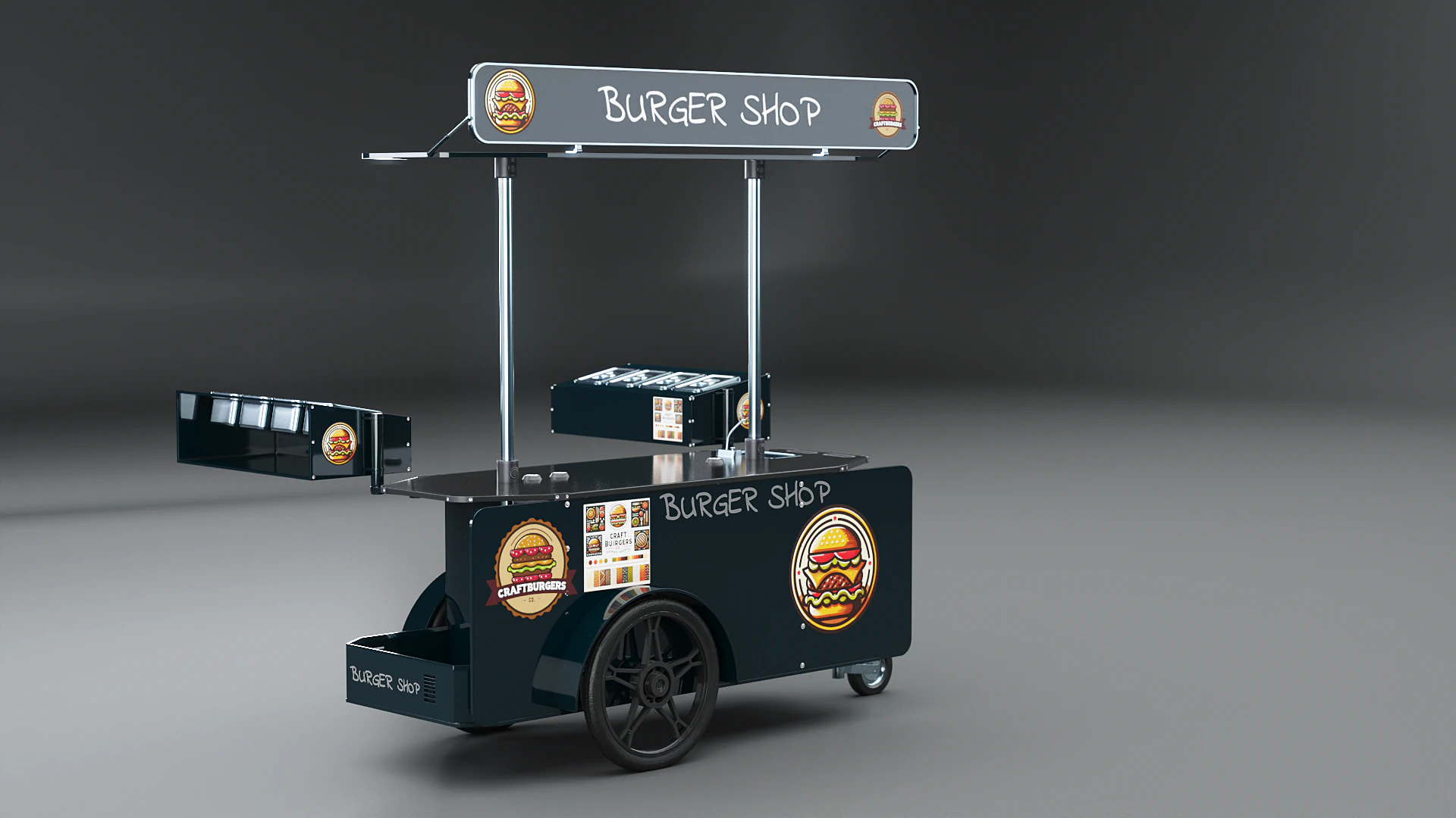 Negozio di hamburger con carrello portavivande mobile Modello 3D .c4d .max .obj .3ds .fbx .stl .blend