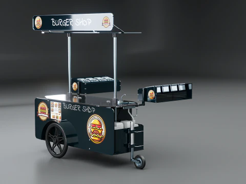 Negozio di hamburger con carrello portavivande mobile Modello 3D