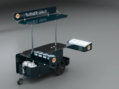 Negozio di hamburger con carrello portavivande mobile Modello 3D