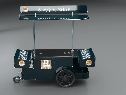 Negozio di hamburger con carrello portavivande mobile Modello 3D