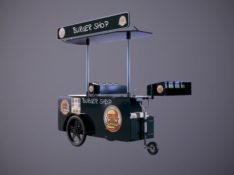 Negozio di hamburger con carrello portavivande mobile Modello 3D