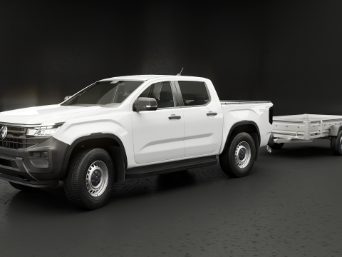 VW Amarok II e rimorchio per auto da giardino Modello 3D