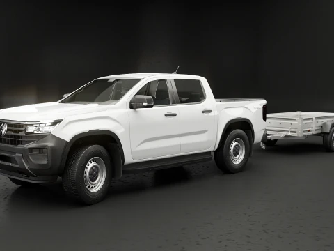 VW Amarok II e rimorchio per auto da giardino Modello 3D