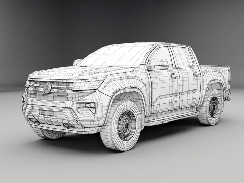 VW Amarok II e rimorchio per auto da giardino Modello 3D