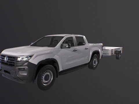 VW Amarok II e rimorchio per auto da giardino Modello 3D