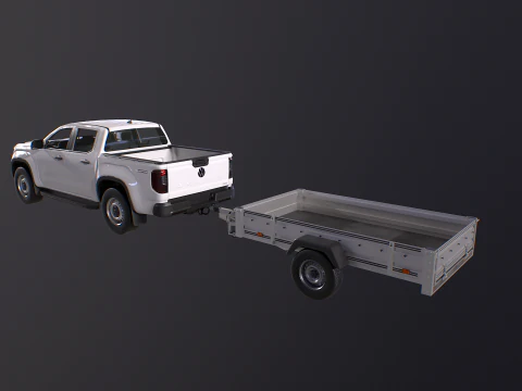 VW Amarok II e rimorchio per auto da giardino Modello 3D