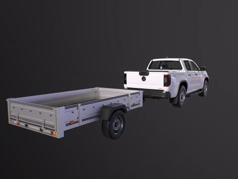 VW Amarok II e rimorchio per auto da giardino Modello 3D