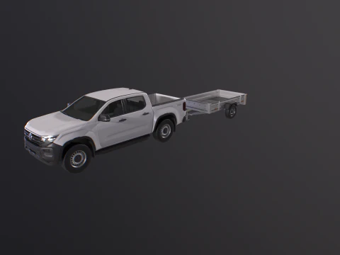 VW Amarok II e rimorchio per auto da giardino Modello 3D